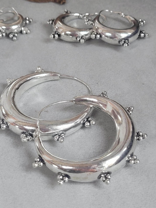 Silver chunky lightweight hoops / Small hoops / Large earrings / Gypsy / Bohemian / Boho / Ethnic hoops / Detailed / Hoops/ Unique