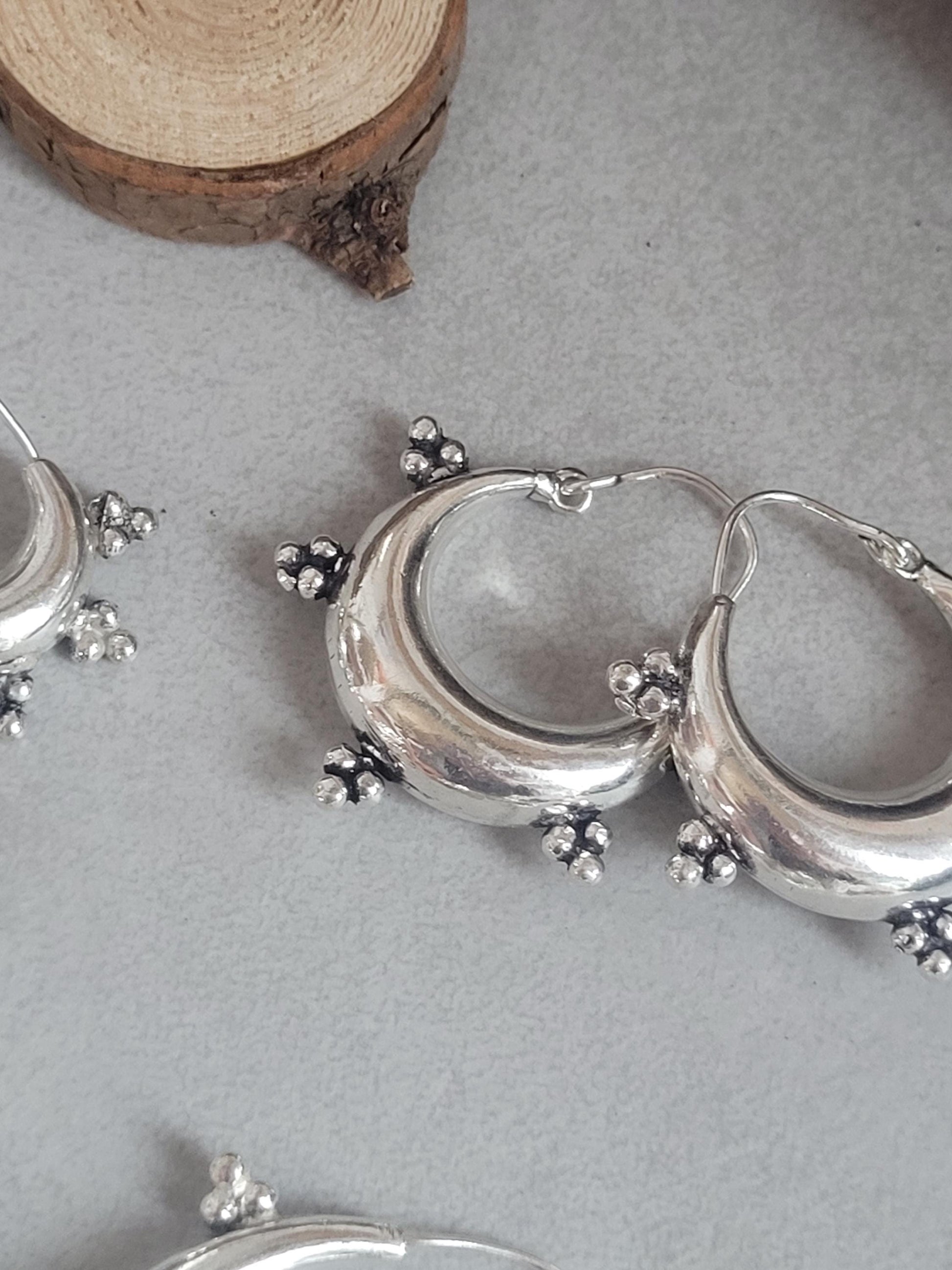 Silver chunky lightweight hoops / Small hoops / Large earrings / Gypsy / Bohemian / Boho / Ethnic hoops / Detailed / Hoops/ Unique