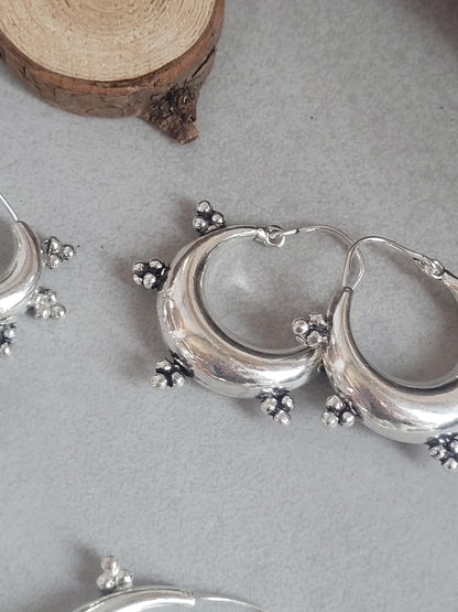 Silver chunky lightweight hoops / Small hoops / Large earrings / Gypsy / Bohemian / Boho / Ethnic hoops / Detailed / Hoops/ Unique