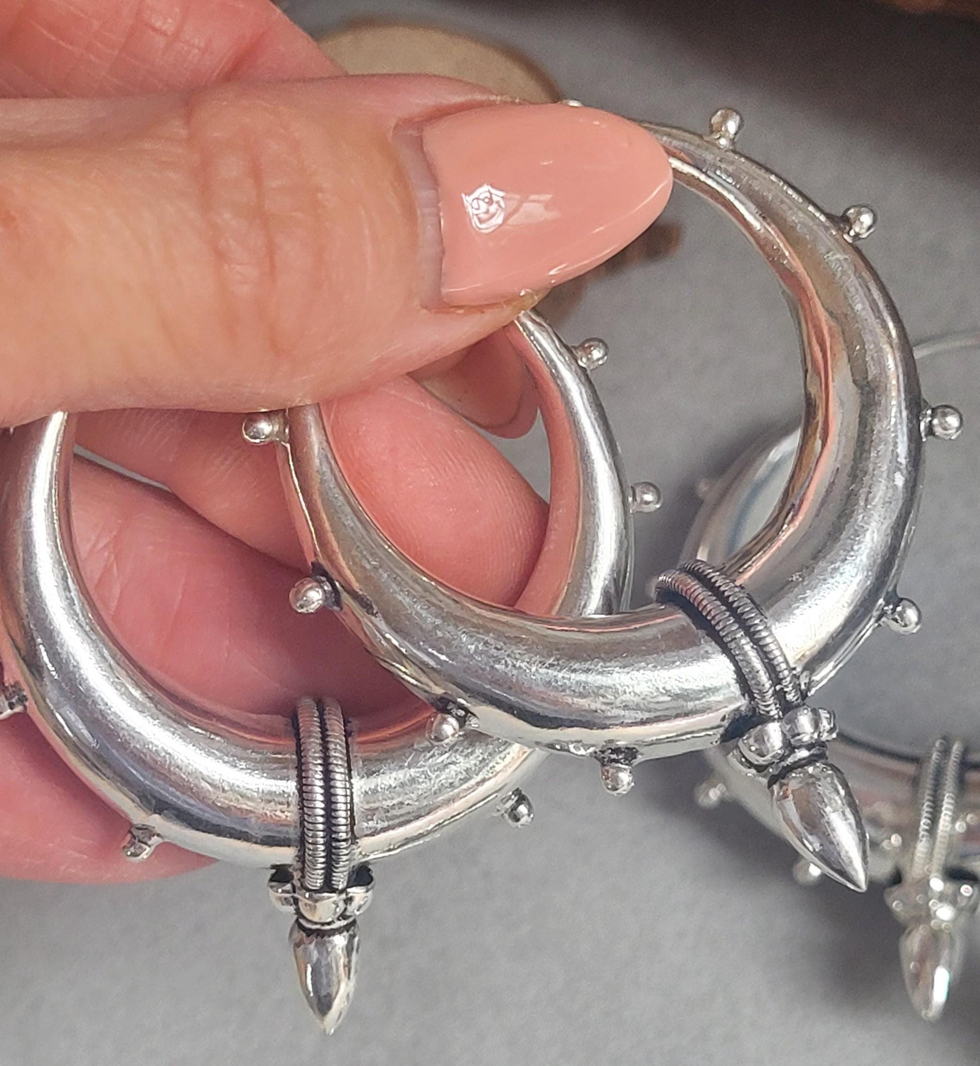 Silver chunky lightweight hoops / Big hoops / Large earrings / Gypsy / Bohemian / Boho / Ethnic hoops / Tribal