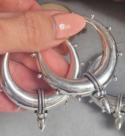 Silver chunky lightweight hoops / Big hoops / Large earrings / Gypsy / Bohemian / Boho / Ethnic hoops / Tribal