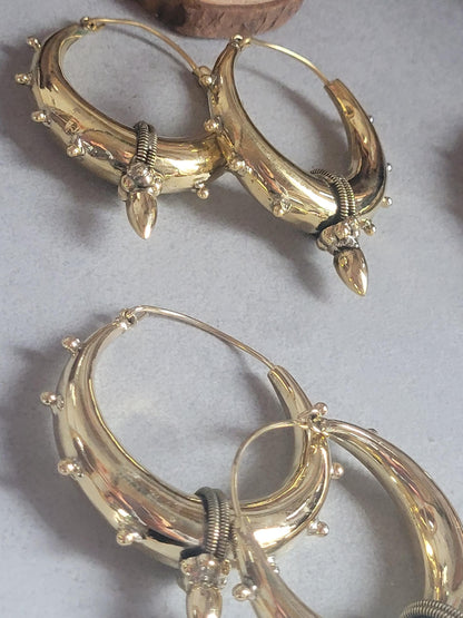 Brass chunky lightweight hoops / Big hoops / Large earrings / Gypsy / Bohemian / Boho / Ethnic hoops / Tribal / Minimal