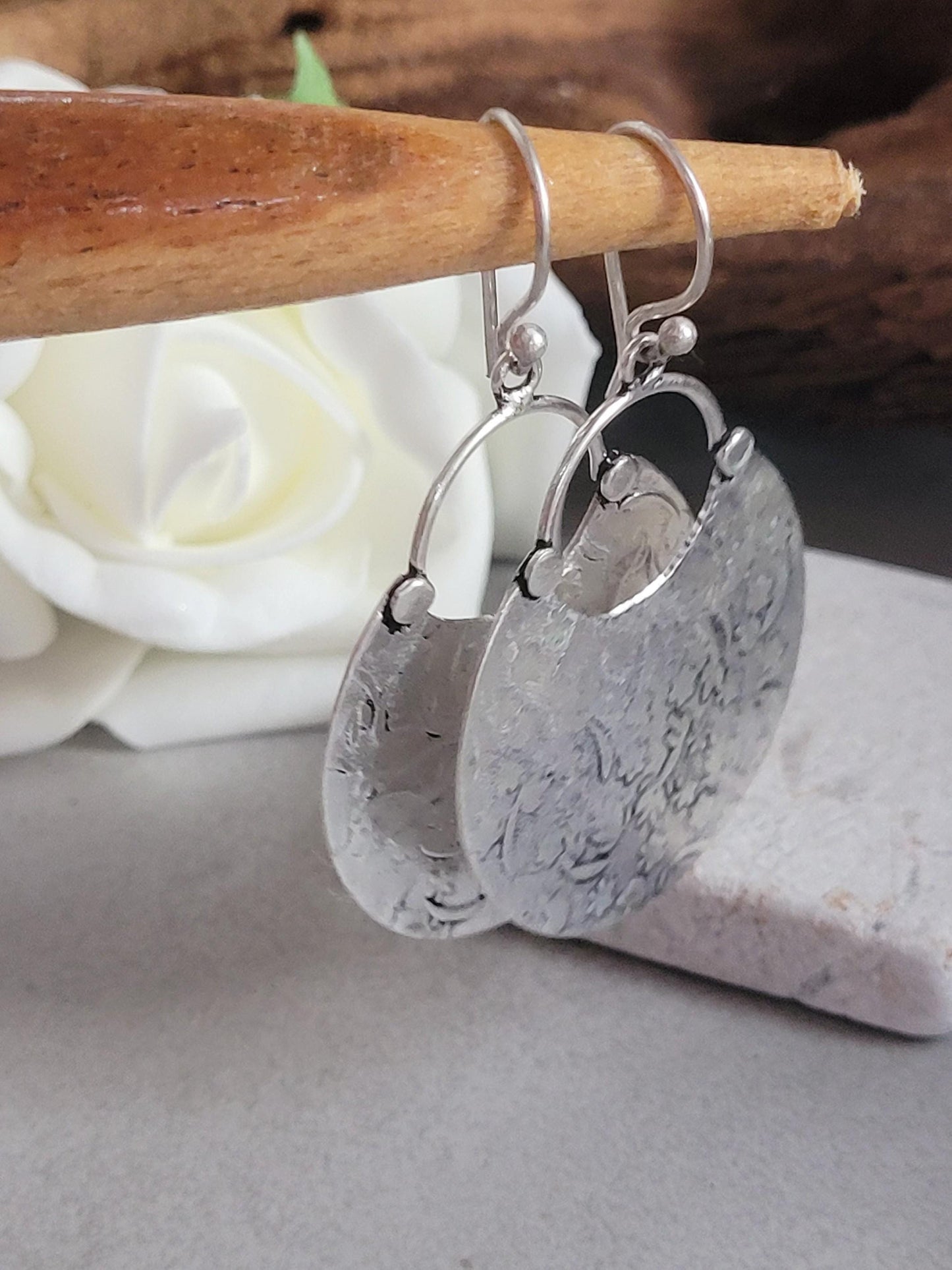 Silver floral dangle earrings: hypoallergenic earrings / Gift for her