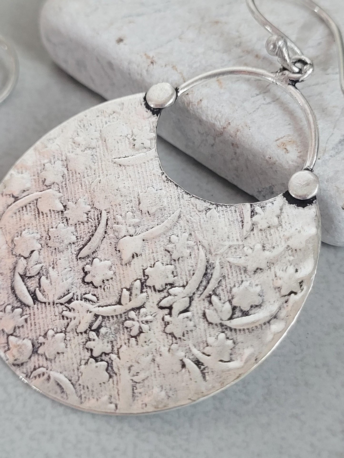 Silver floral dangle earrings: hypoallergenic earrings / Gift for her