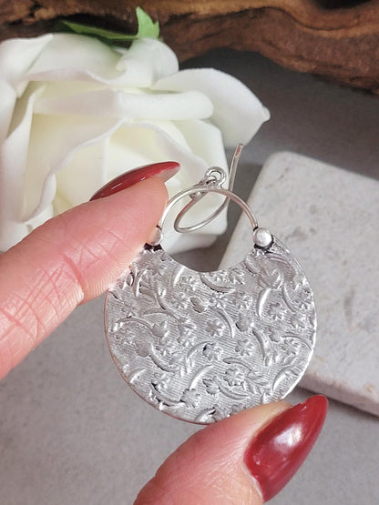Silver floral dangle earrings: hypoallergenic earrings / Gift for her