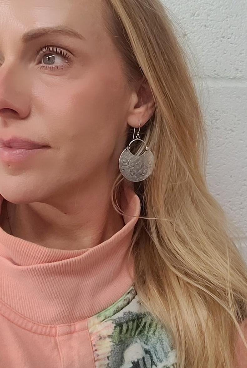 Silver floral dangle earrings: hypoallergenic earrings / Gift for her