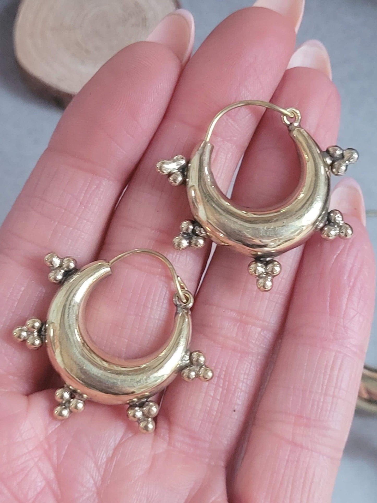 Brass chunky lightweight hoops / Small hoops / Large earrings / Gypsy / Bohemian / Boho / Ethnic hoops / Gold / Hoops/ Unique