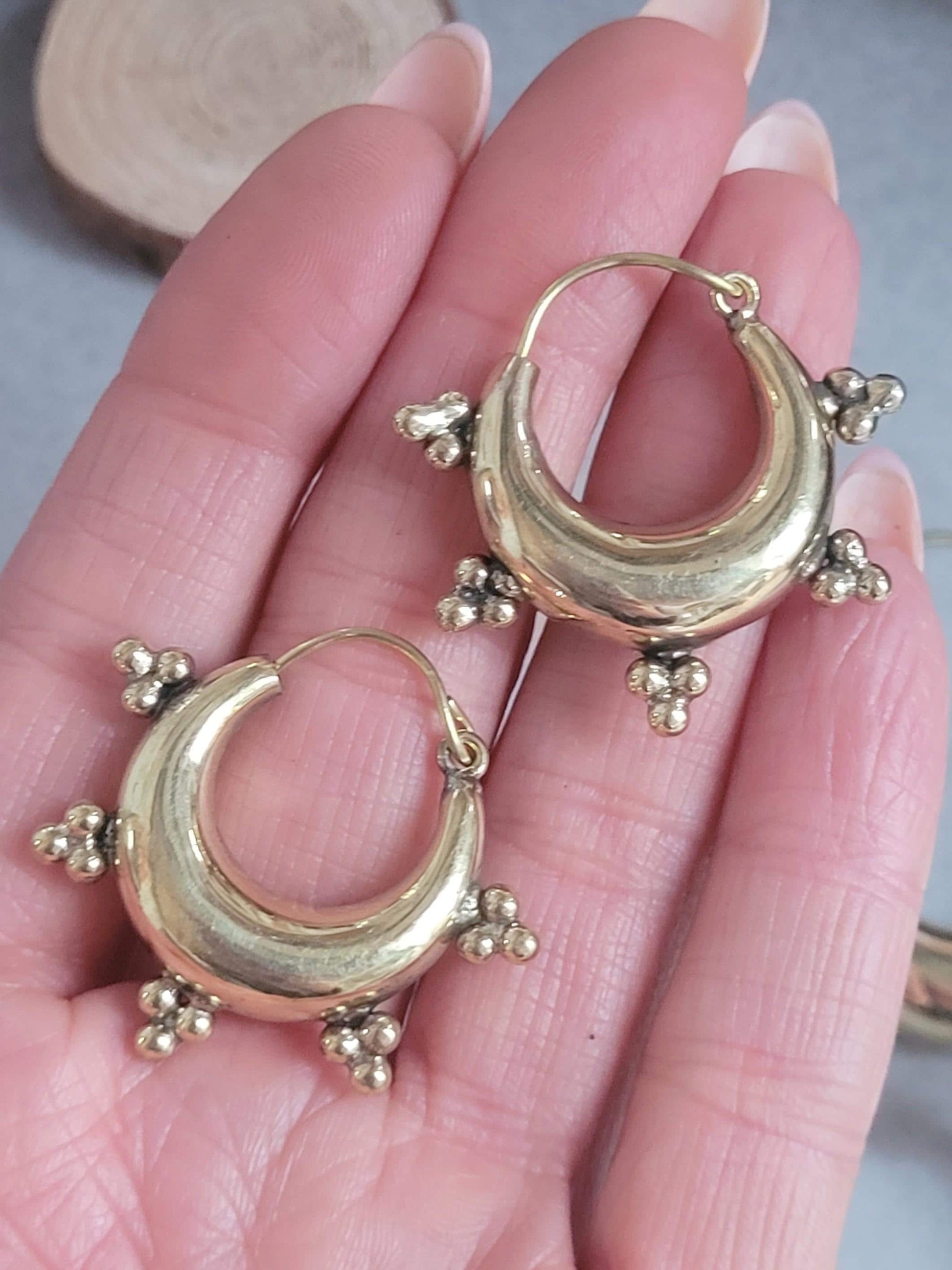 Brass chunky lightweight hoops / Small hoops / Large earrings / Gypsy / Bohemian / Boho / Ethnic hoops / Gold / Hoops/ Unique