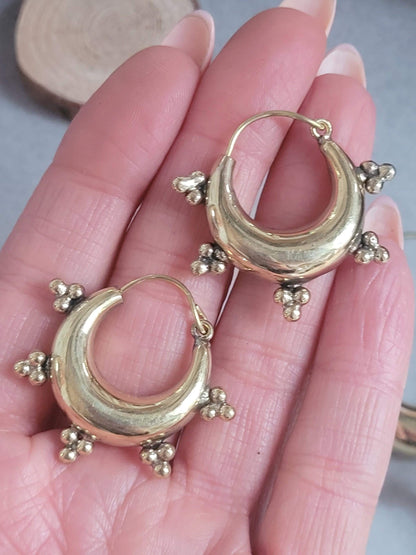 Brass chunky lightweight hoops / Small hoops / Large earrings / Gypsy / Bohemian / Boho / Ethnic hoops / Gold / Hoops/ Unique