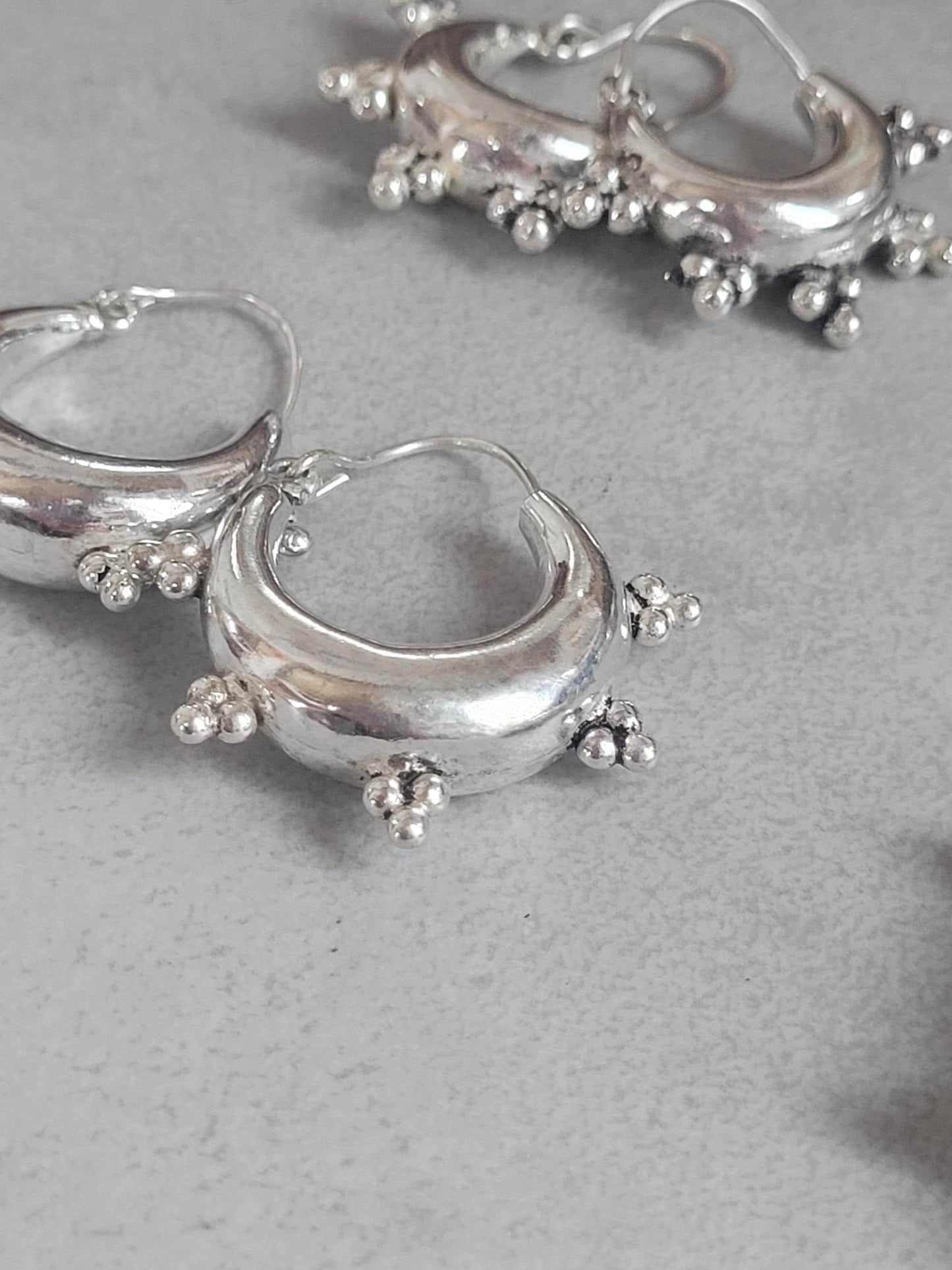 Silver chunky lightweight hoops / Small hoops / Large earrings / Gypsy / Bohemian / Boho / Ethnic hoops / Detailed / Hoops/ Unique
