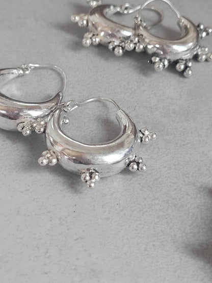 Silver chunky lightweight hoops / Small hoops / Large earrings / Gypsy / Bohemian / Boho / Ethnic hoops / Detailed / Hoops/ Unique