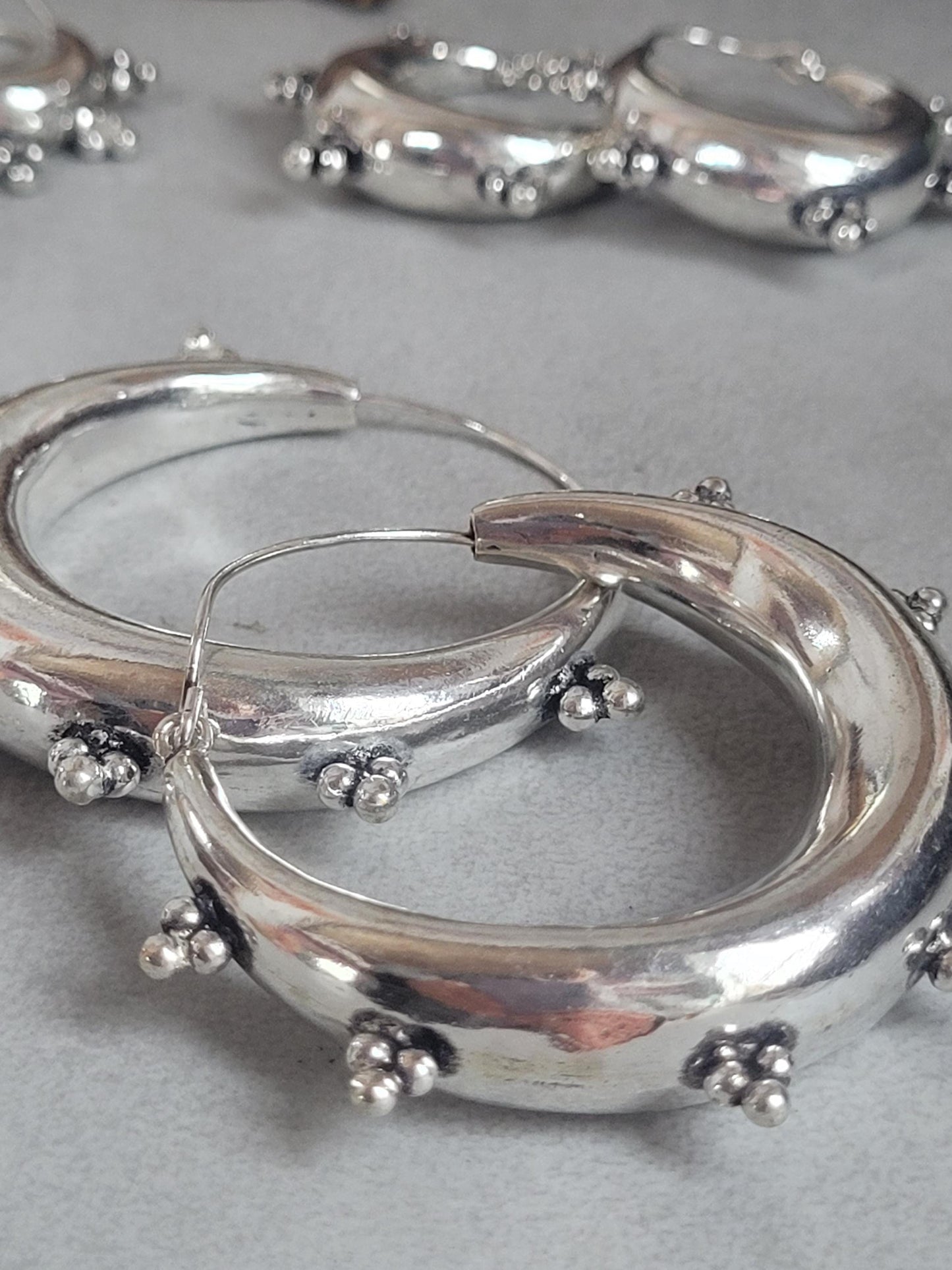 Silver chunky lightweight hoops / Small hoops / Large earrings / Gypsy / Bohemian / Boho / Ethnic hoops / Detailed / Hoops/ Unique