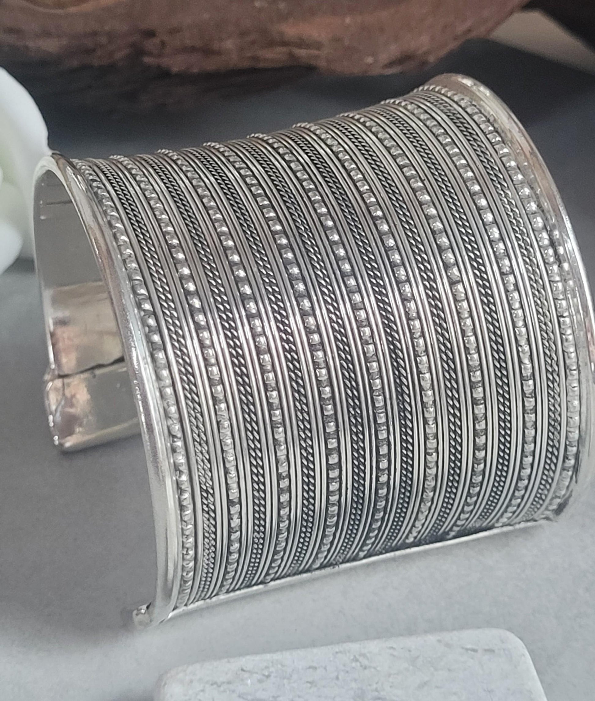 Silver detailed cuff bracelet / Cuff / Bohemian / Boho / Statement / Unique / Tribal