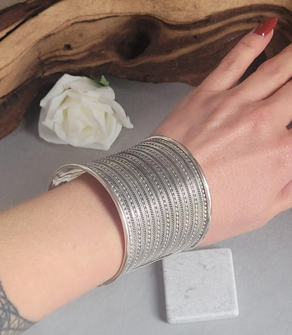 Silver detailed cuff bracelet / Cuff / Bohemian / Boho / Statement / Unique / Tribal