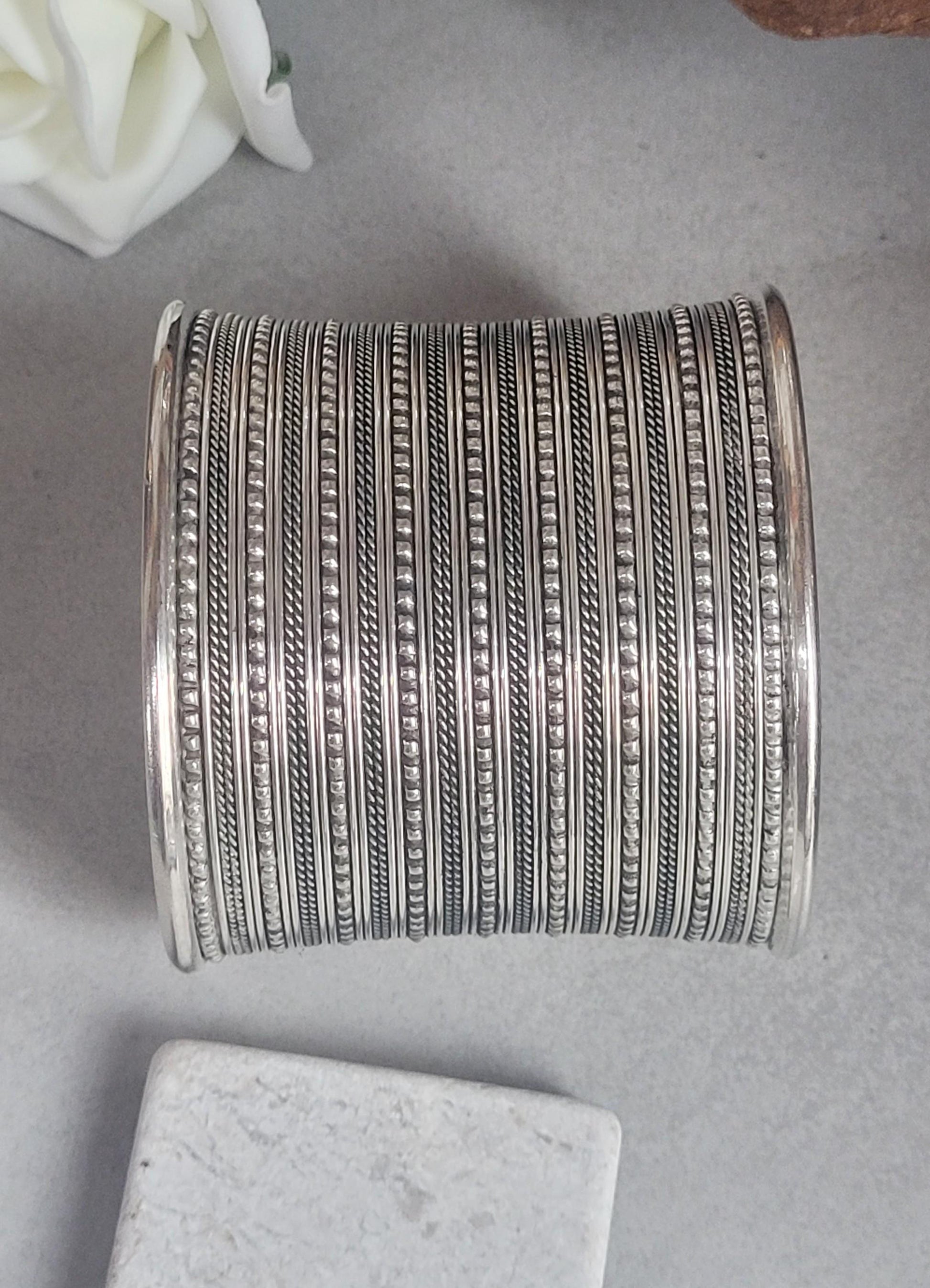 Silver detailed cuff bracelet / Cuff / Bohemian / Boho / Statement / Unique / Tribal