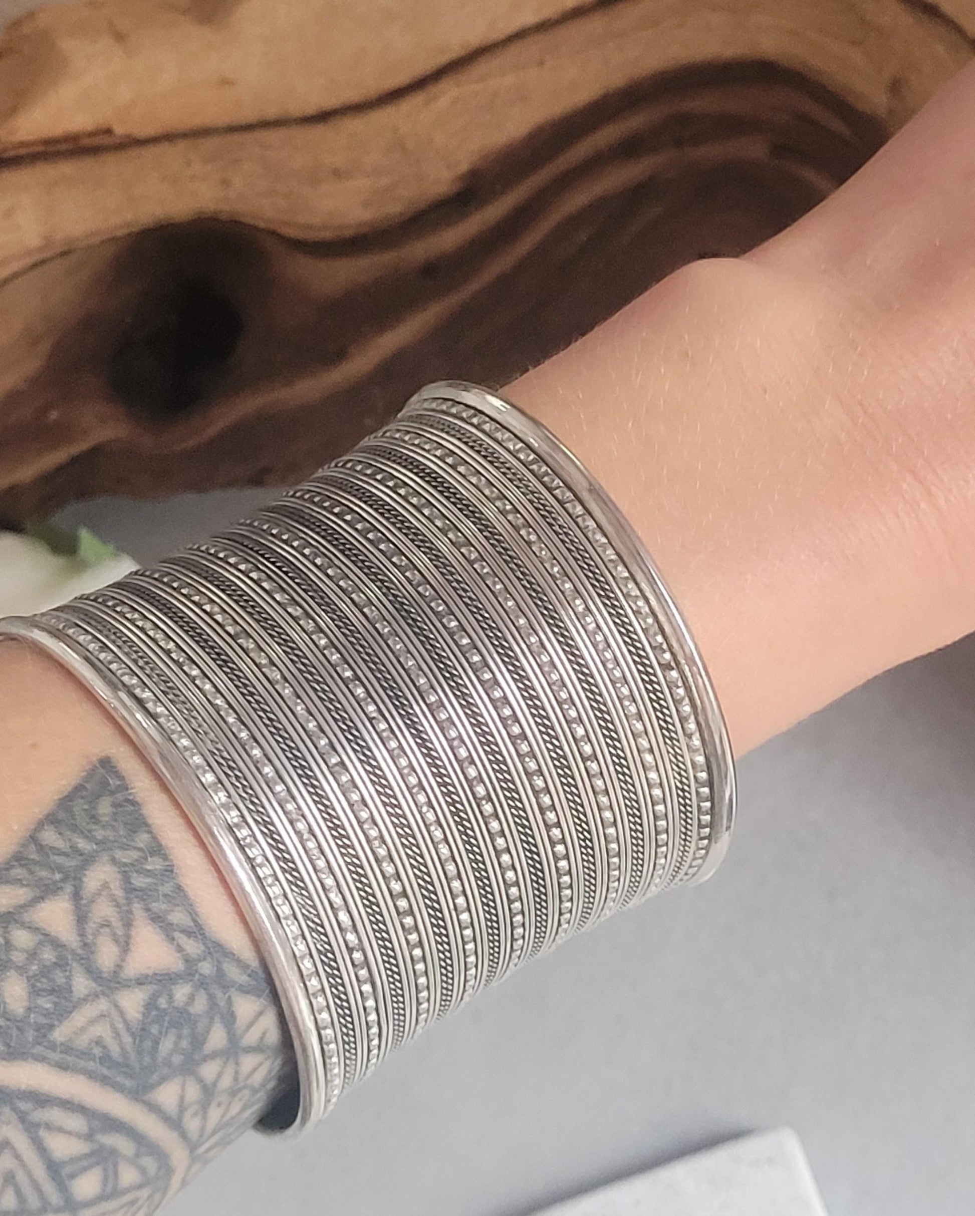 Silver detailed cuff bracelet / Cuff / Bohemian / Boho / Statement / Unique / Tribal