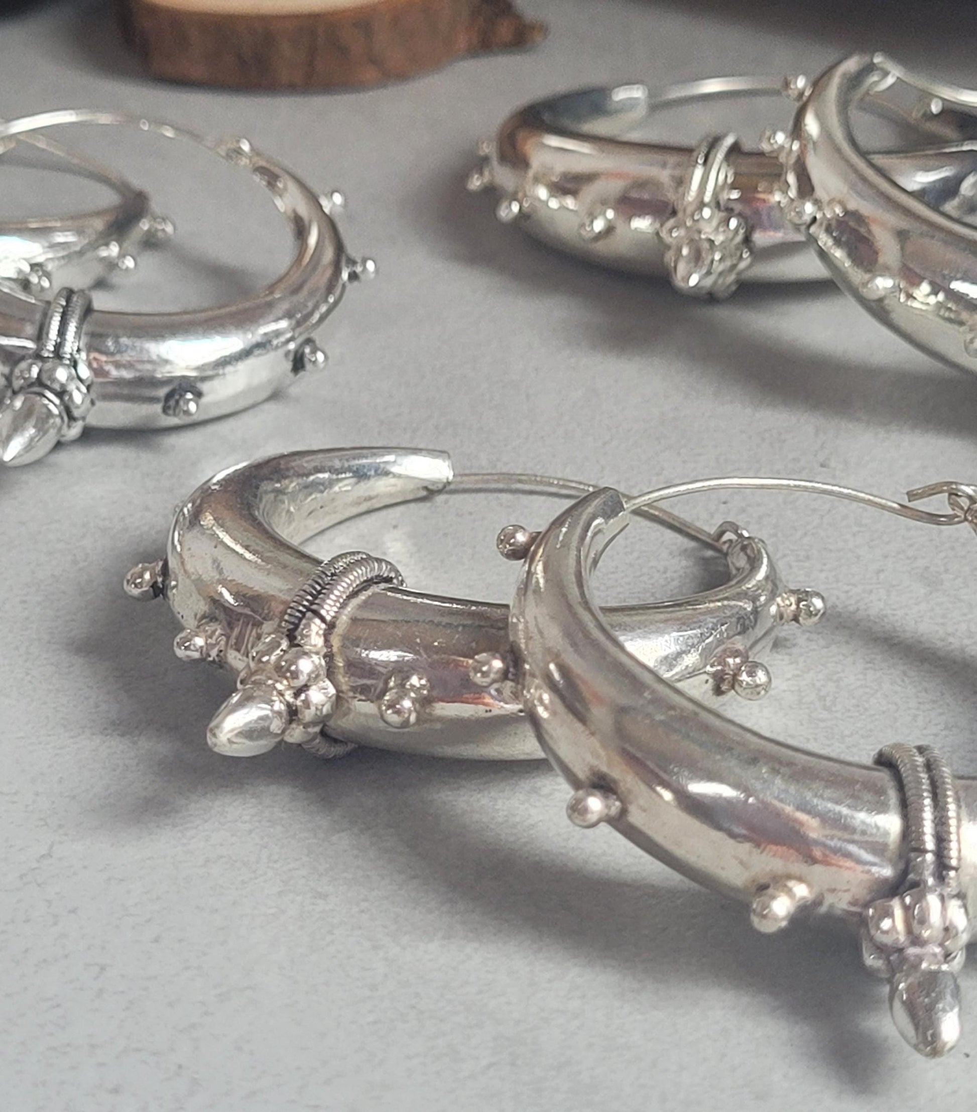 Silver chunky lightweight hoops / Big hoops / Large earrings / Gypsy / Bohemian / Boho / Ethnic hoops / Tribal