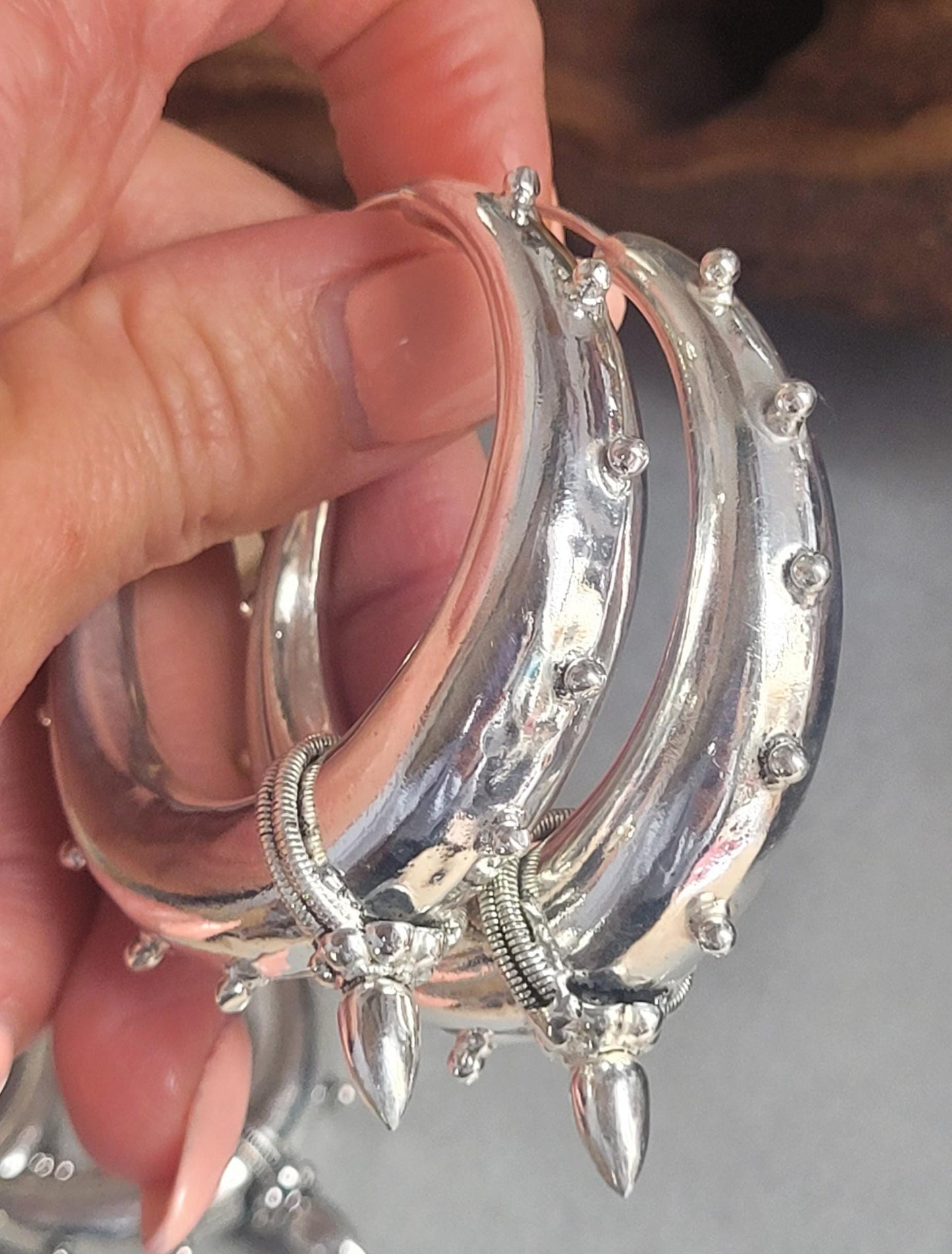 Silver chunky lightweight hoops / Big hoops / Large earrings / Gypsy / Bohemian / Boho / Ethnic hoops / Tribal