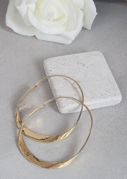 Hammered brass hoop earrings / Simple hoops / Golden jewelry / Gift for her
