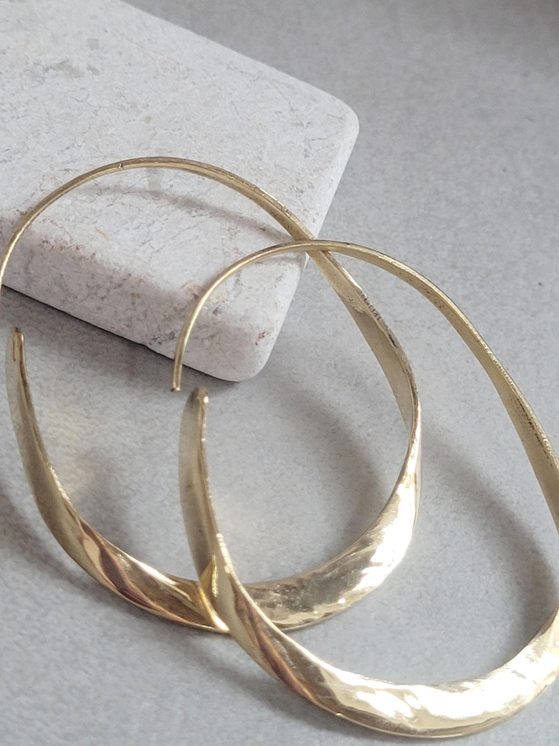Hammered brass hoop earrings / Simple hoops / Golden jewelry / Gift for her