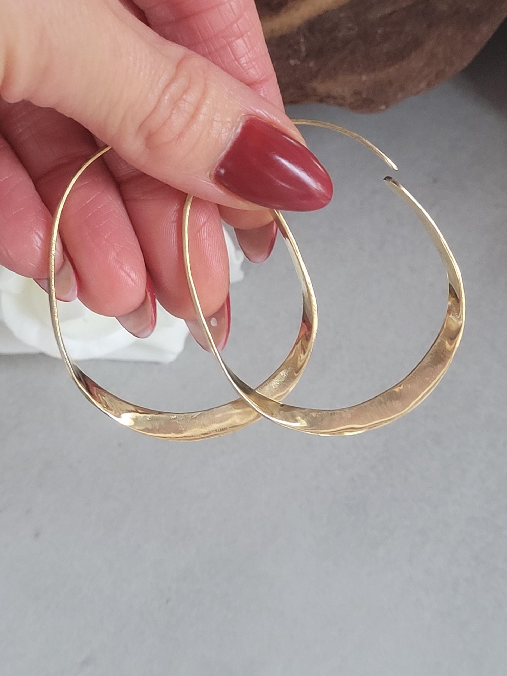 Hammered brass hoop earrings / Simple hoops / Golden jewelry / Gift for her