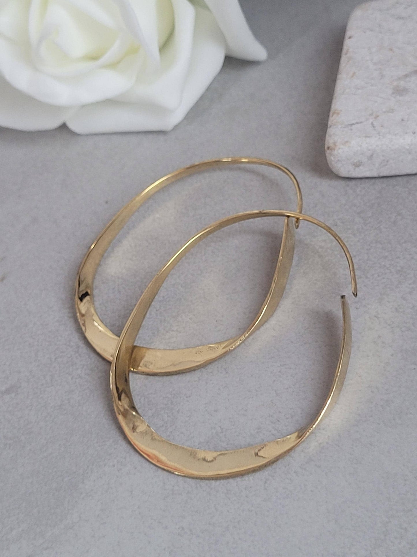 Hammered brass hoop earrings / Simple hoops / Golden jewelry / Gift for her