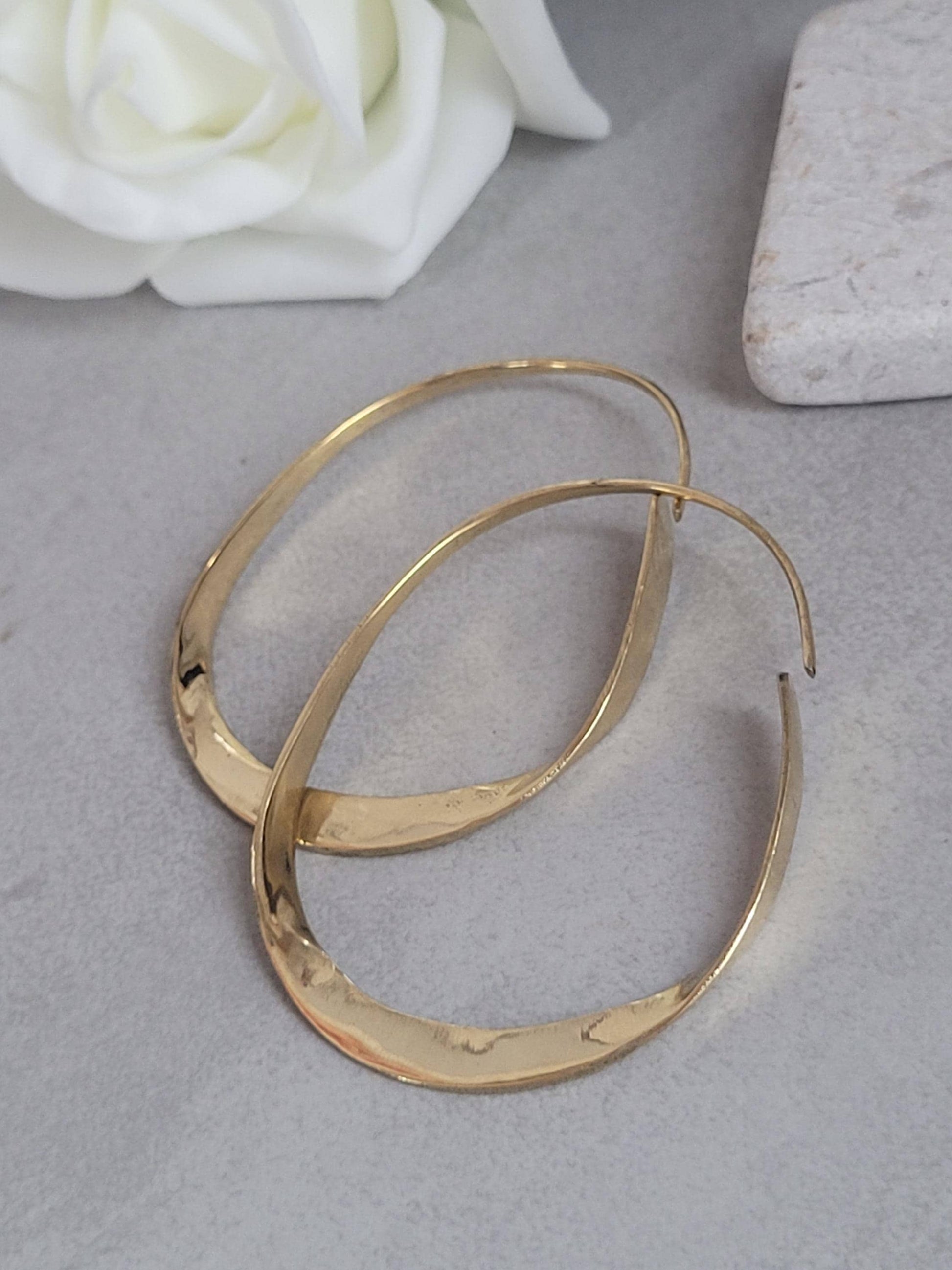 Hammered brass hoop earrings / Simple hoops / Golden jewelry / Gift for her