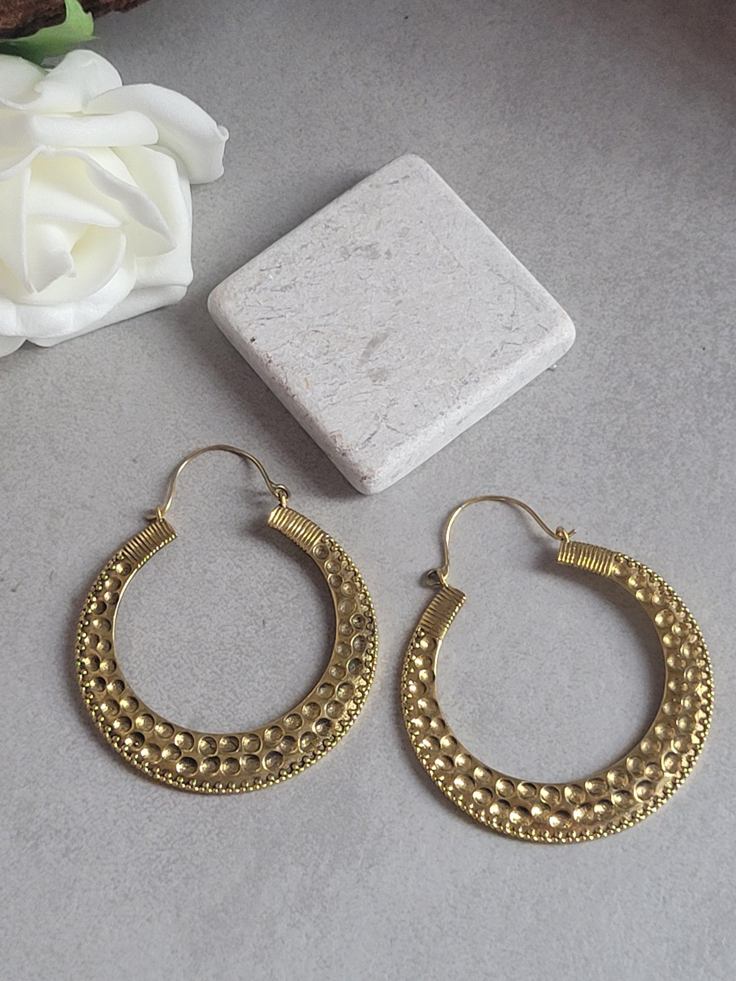 Large brass detailed hoop earrings / Lightweight earrings /