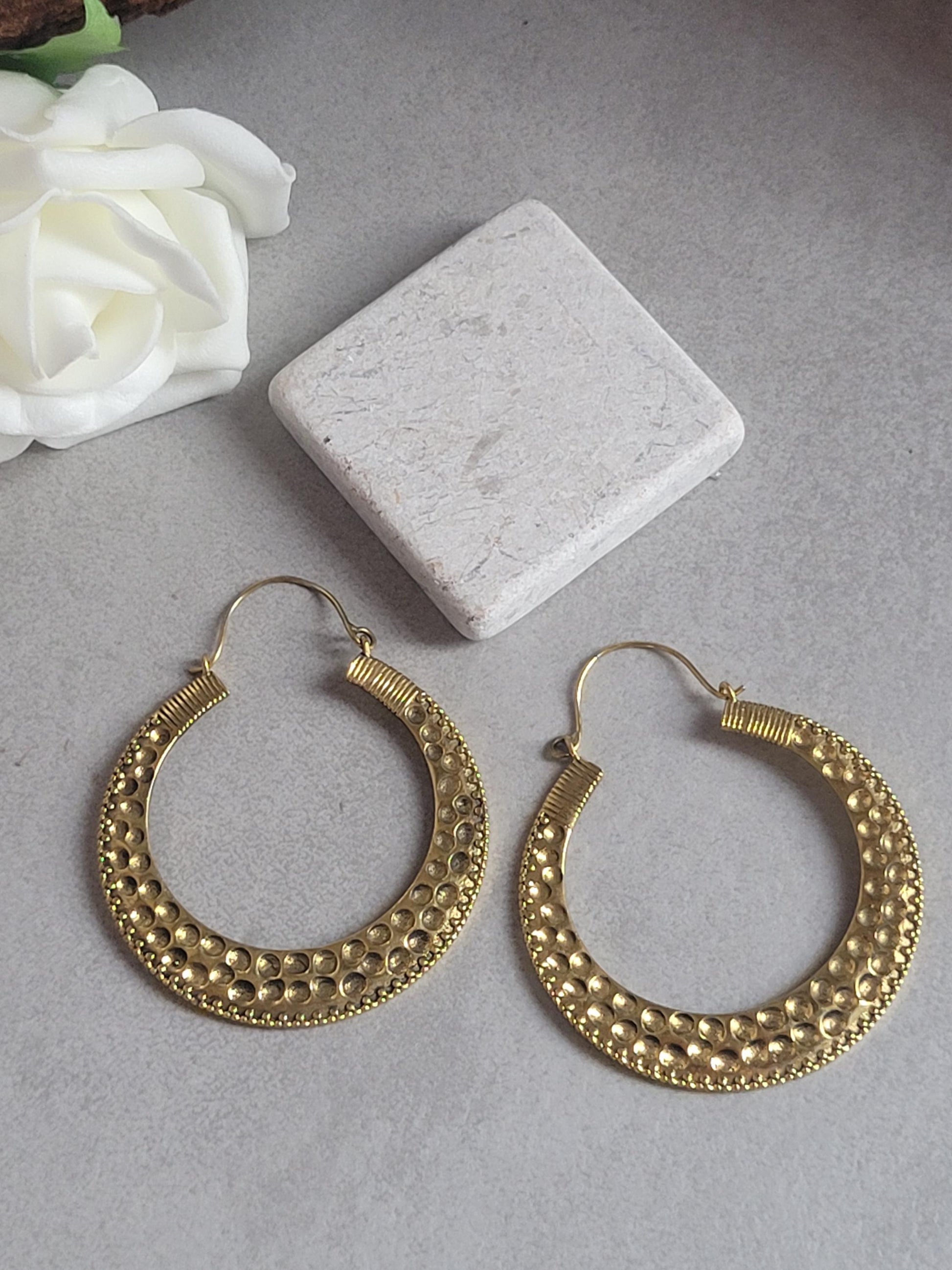 Large brass detailed hoop earrings / Lightweight earrings /