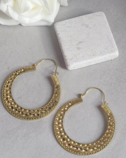 Large brass detailed hoop earrings / Lightweight earrings /