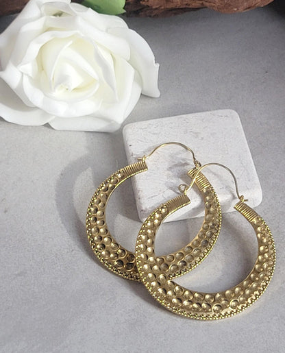 Large brass detailed hoop earrings / Lightweight earrings /