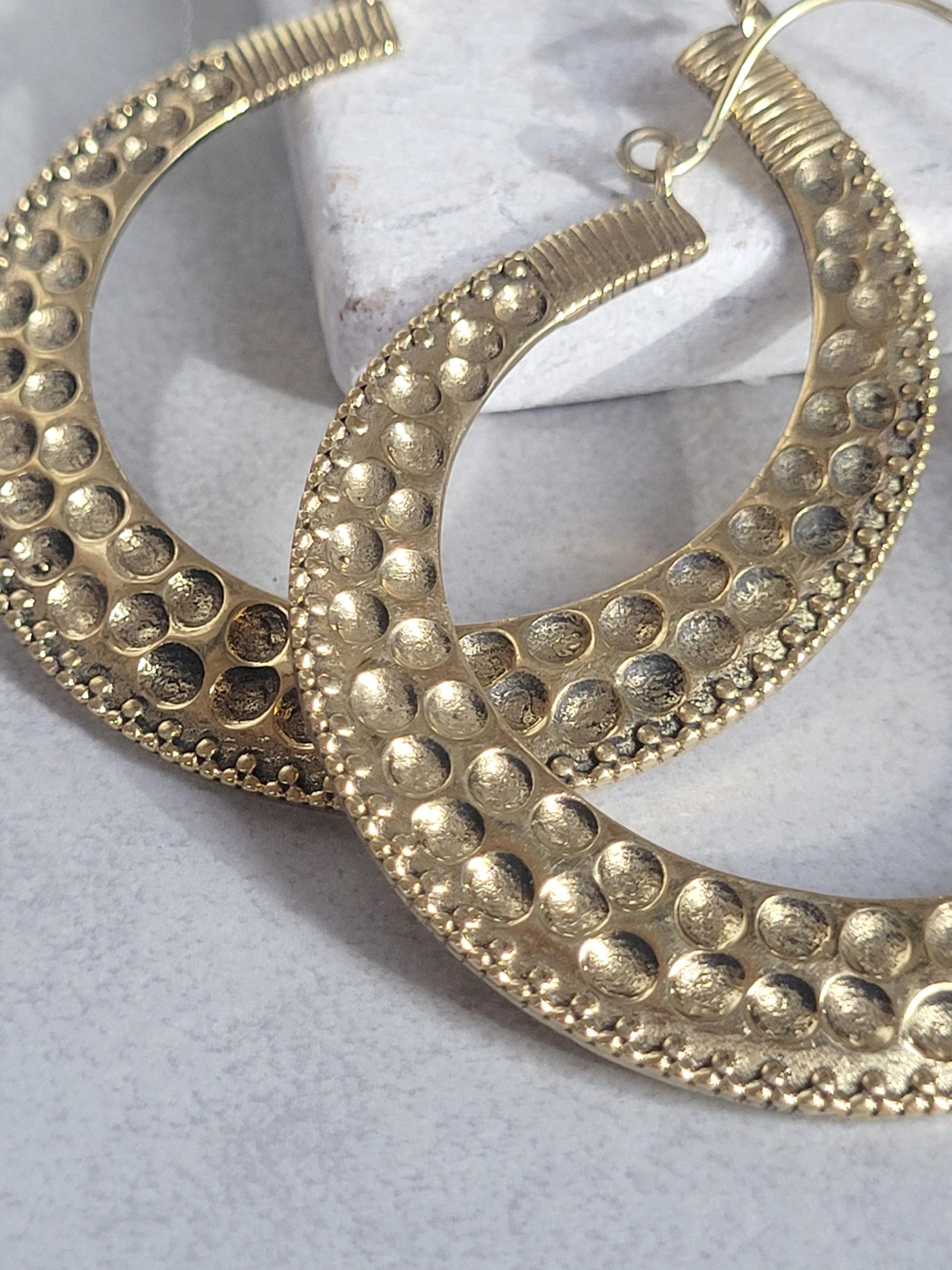 Large brass detailed hoop earrings / Lightweight earrings /