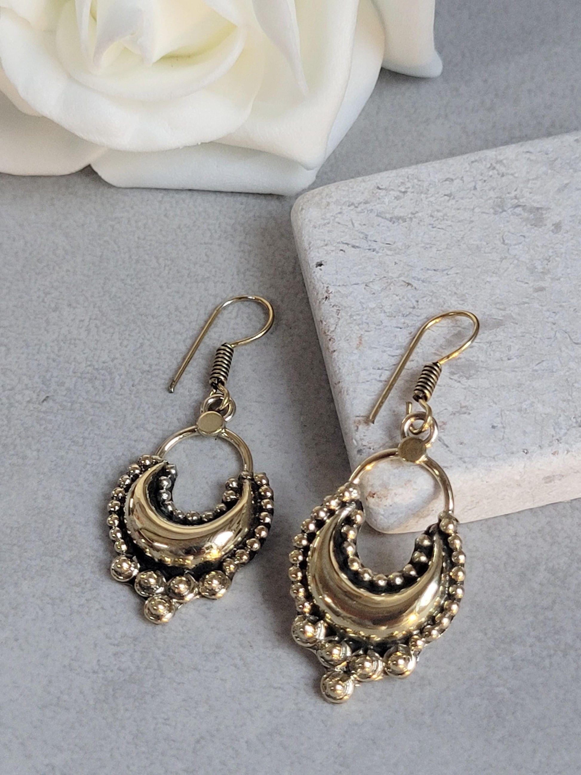 Dangle brass golden Earrings / Gift for her