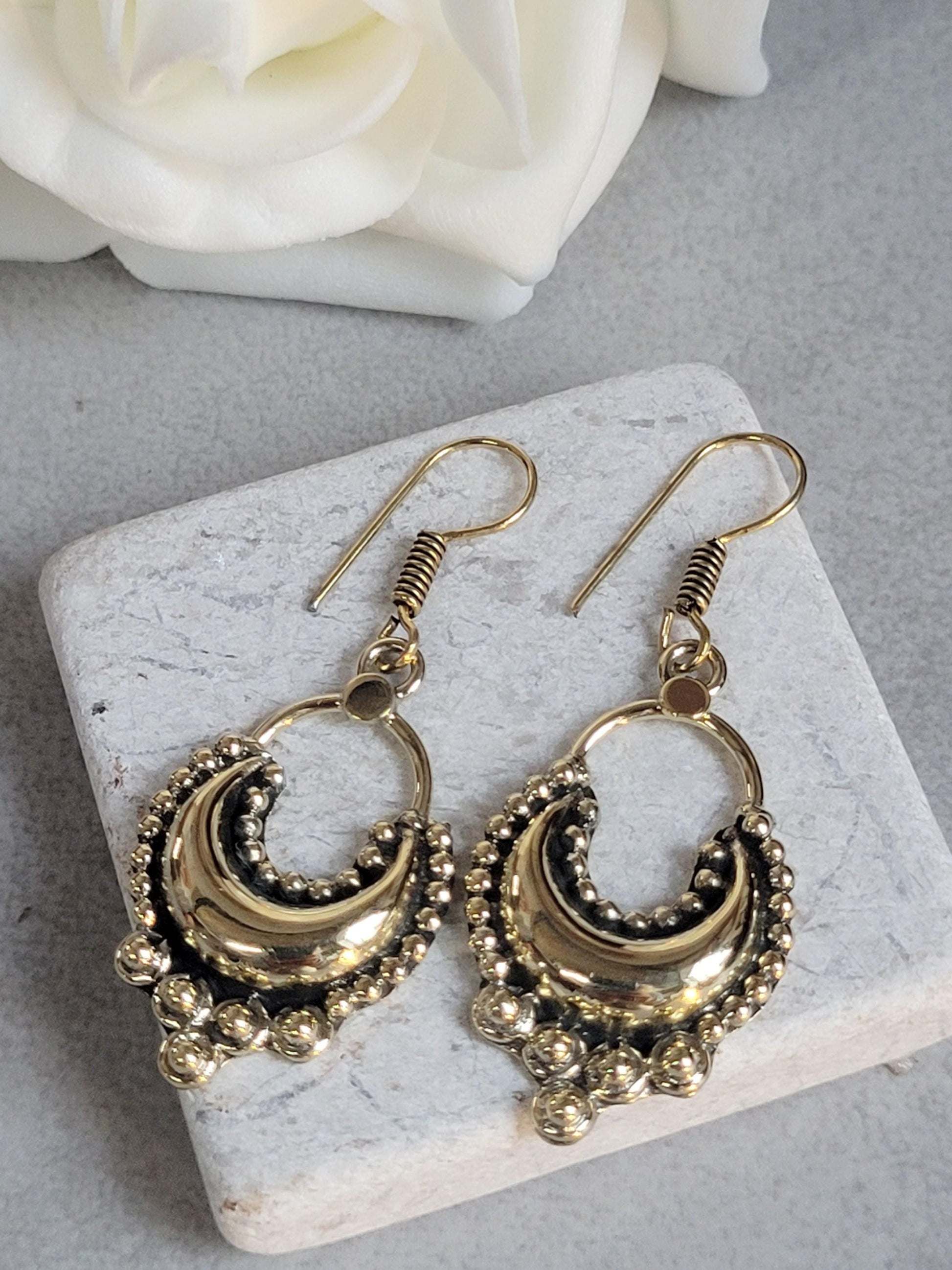 Dangle brass golden Earrings / Gift for her