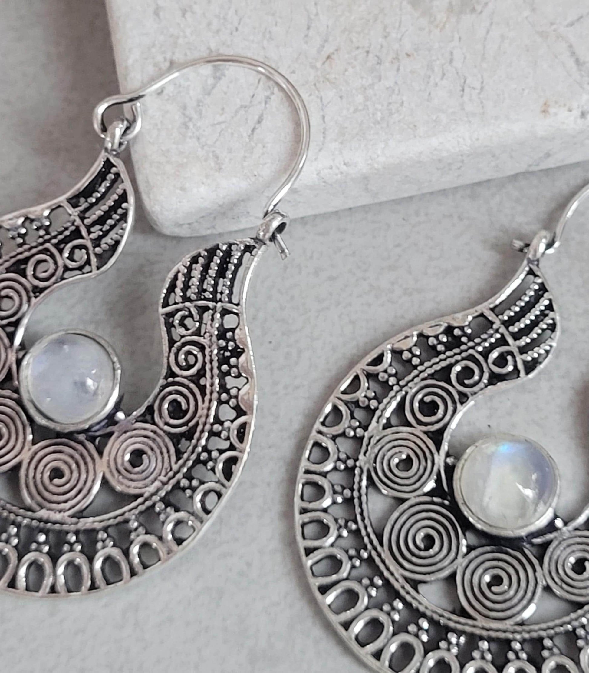 Silver detailed earrings / Bohemian jewelry / Gift for her