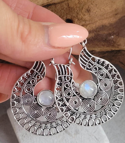 Silver detailed earrings / Bohemian jewelry / Gift for her