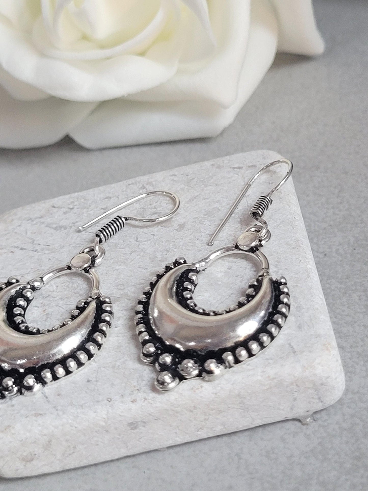 Dangle silver earrings / Bohemian gift for her / Silver plated earrings