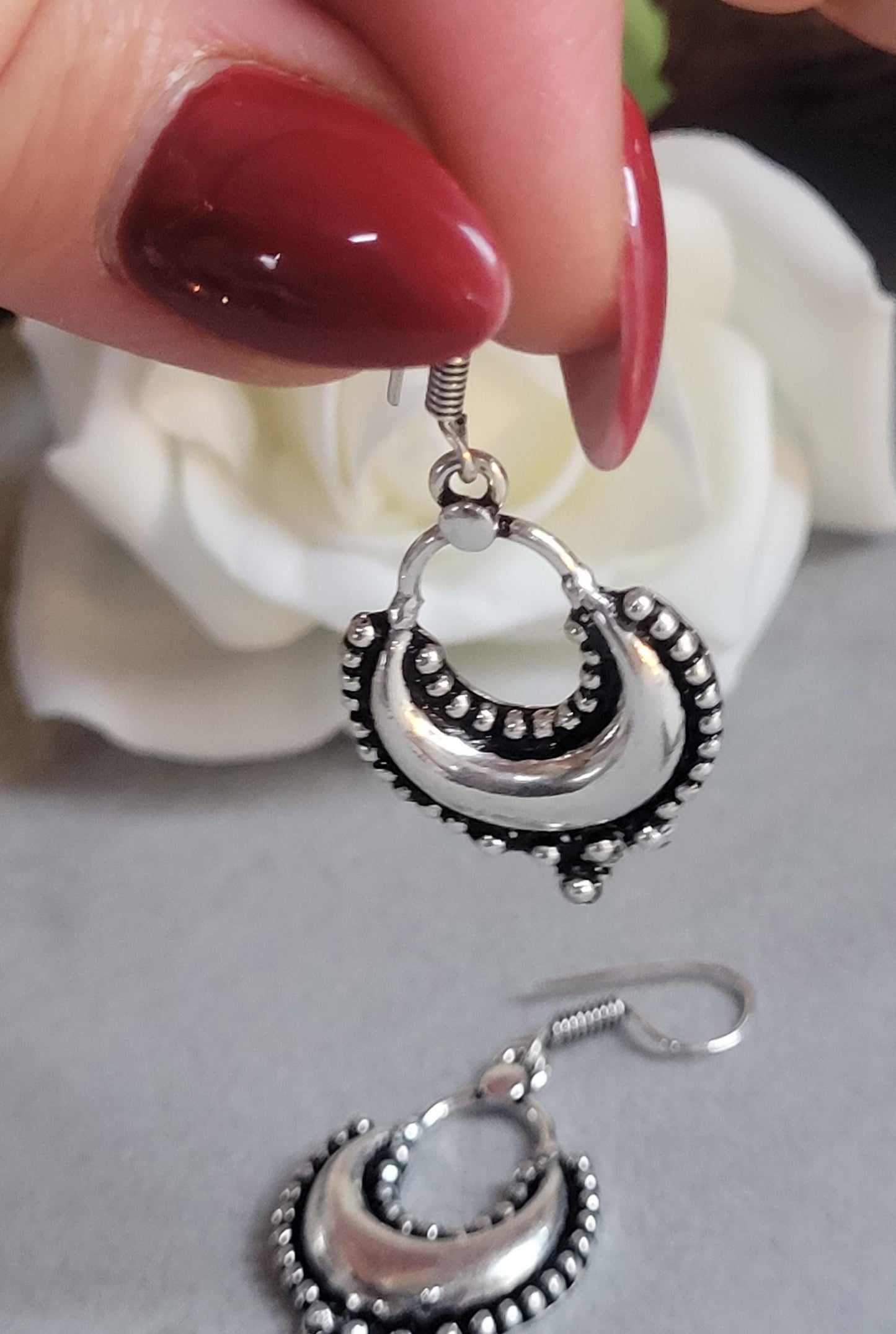 Dangle silver earrings / Bohemian gift for her / Silver plated earrings