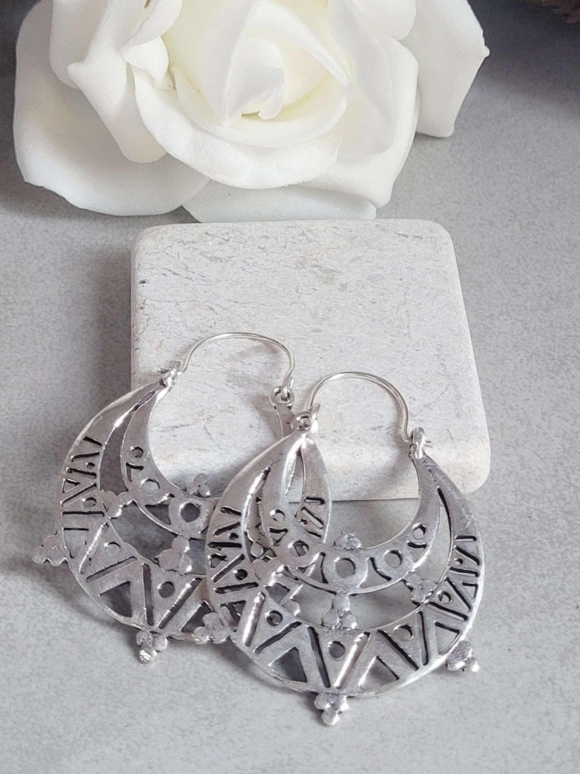 Silver detailed bohemian earrings / Silver plated earrings
