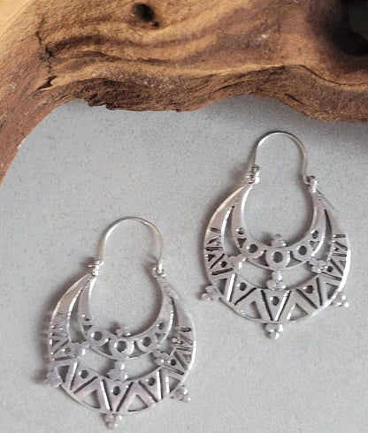 Silver detailed bohemian earrings / Silver plated earrings