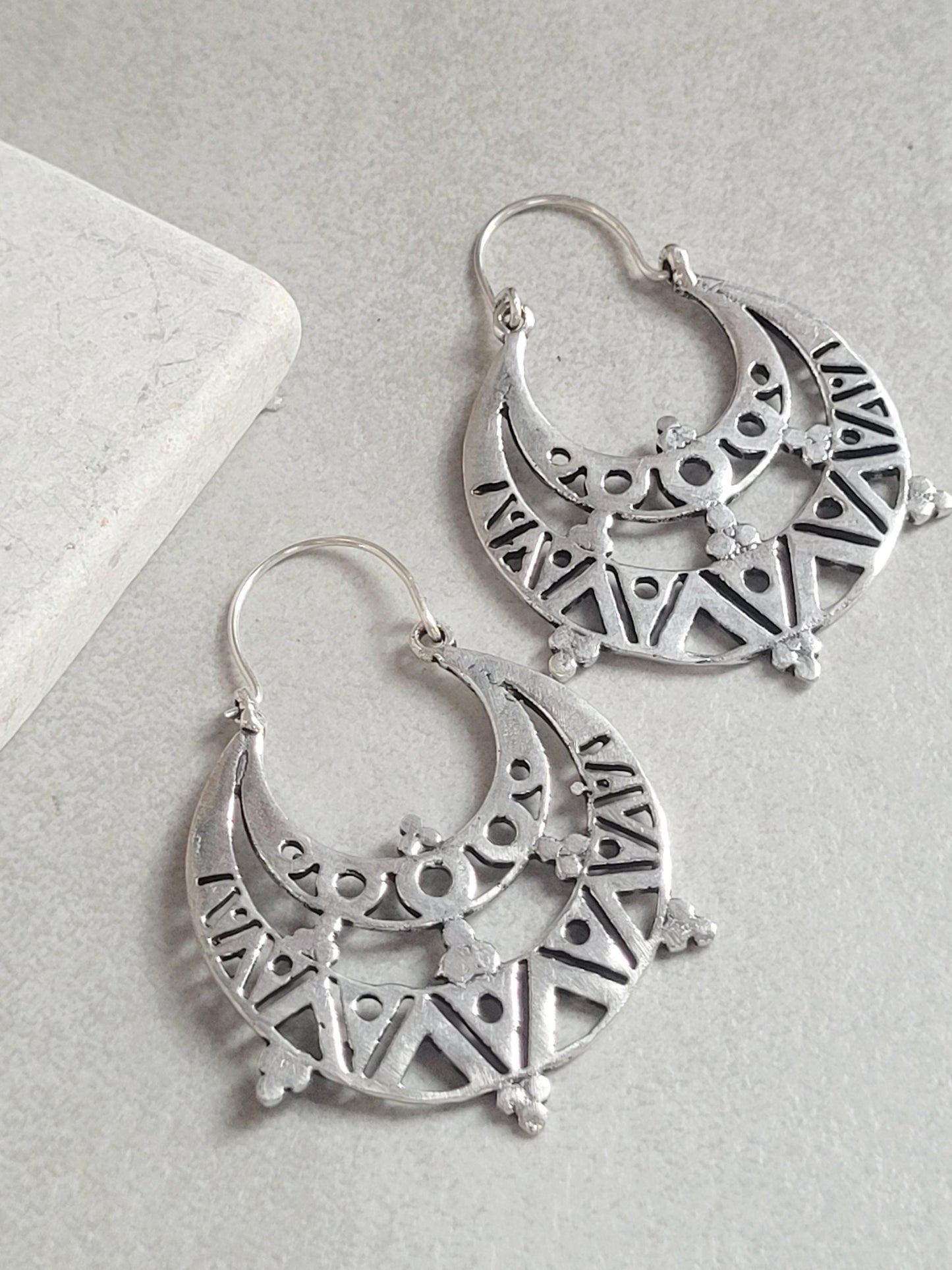 Silver detailed bohemian earrings / Silver plated earrings