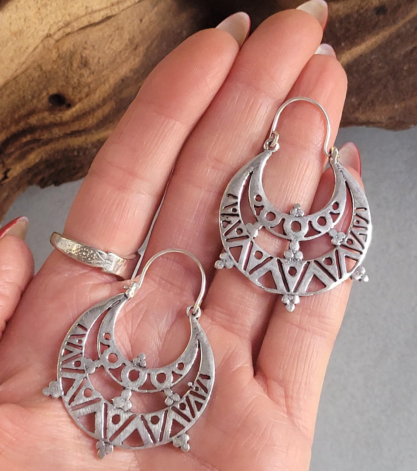 Silver detailed bohemian earrings / Silver plated earrings