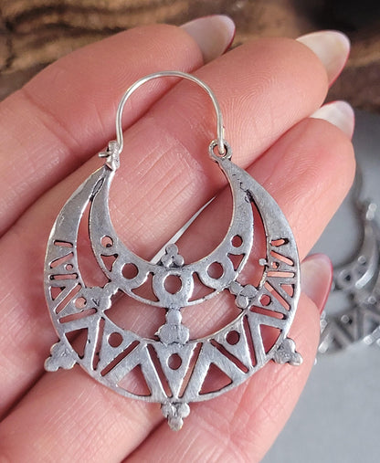 Silver detailed bohemian earrings / Silver plated earrings