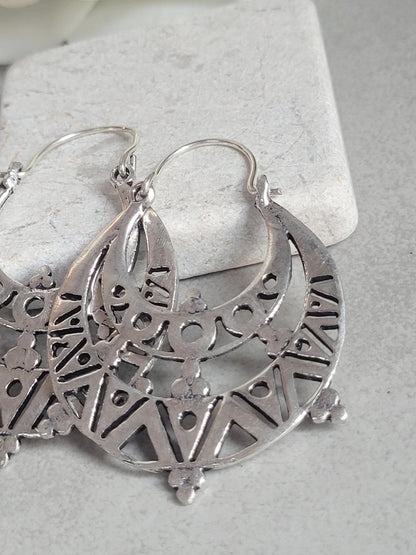 Silver detailed bohemian earrings / Silver plated earrings
