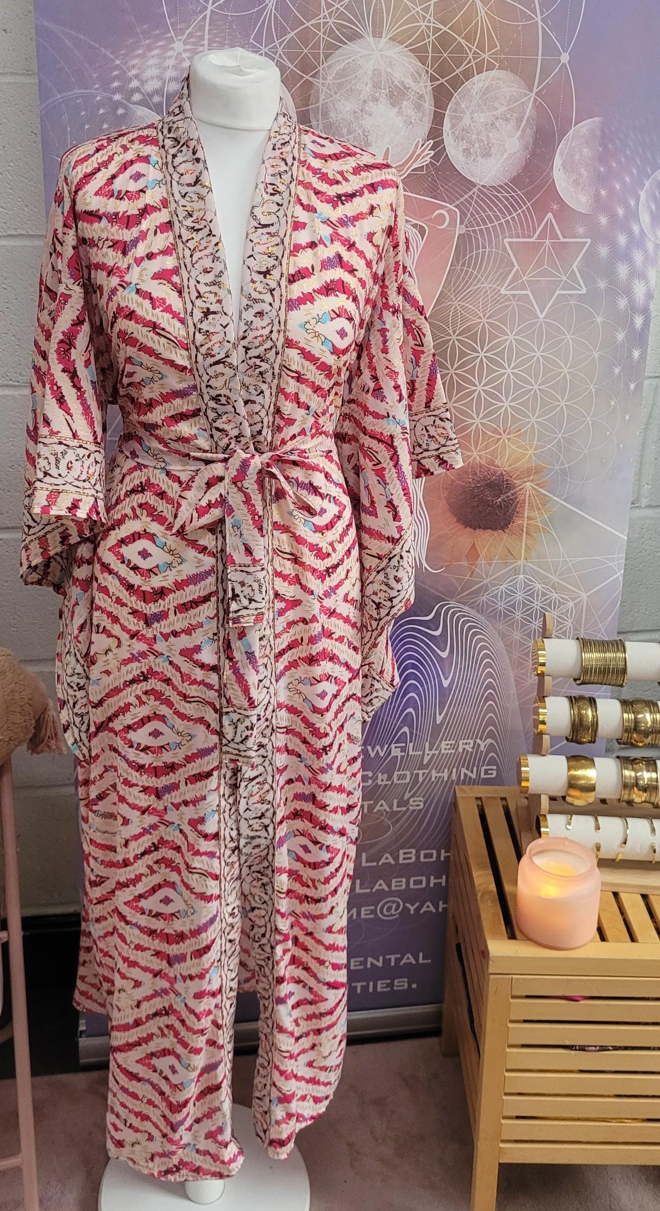 Handmade Bamboo Silk Kimono Robe: Bohemian Bridal Gift / Christmas boxed gift