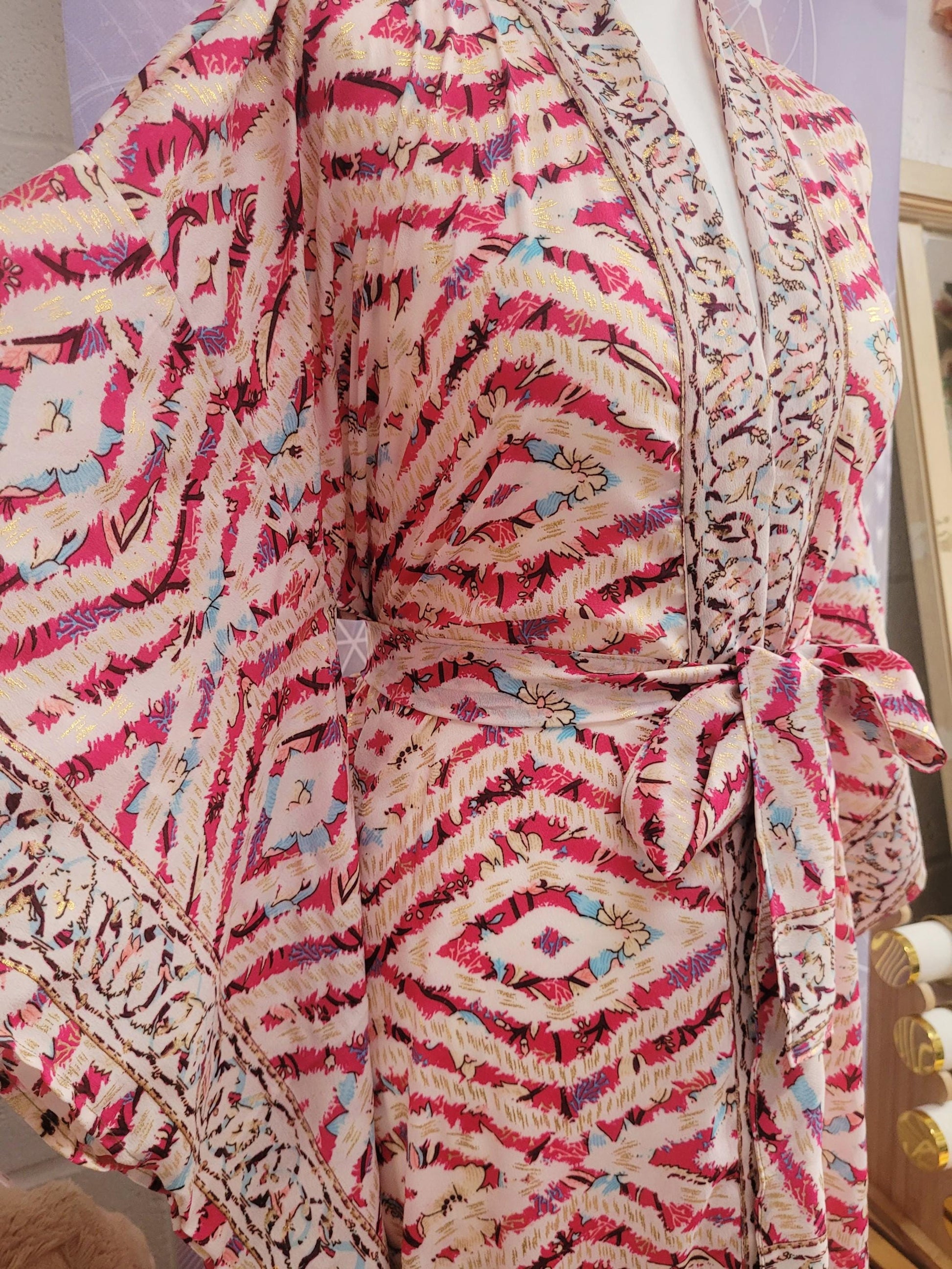 Handmade Bamboo Silk Kimono Robe: Bohemian Bridal Gift / Christmas boxed gift