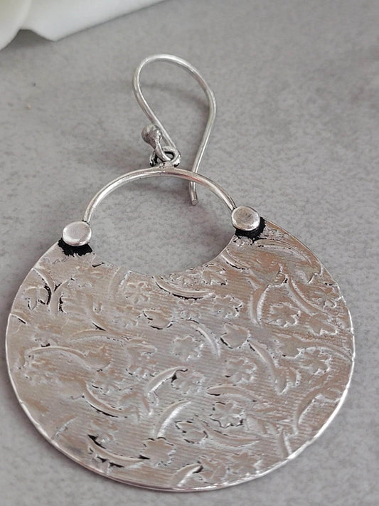 Silver floral dangle earrings: hypoallergenic earrings / Gift for her