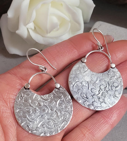 Silver floral dangle earrings: hypoallergenic earrings / Gift for her