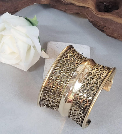 Brass Cuff Bracelet: Detailed boho ethnic style jewelry / Hypoallergenic jewelry/ Christmas gift