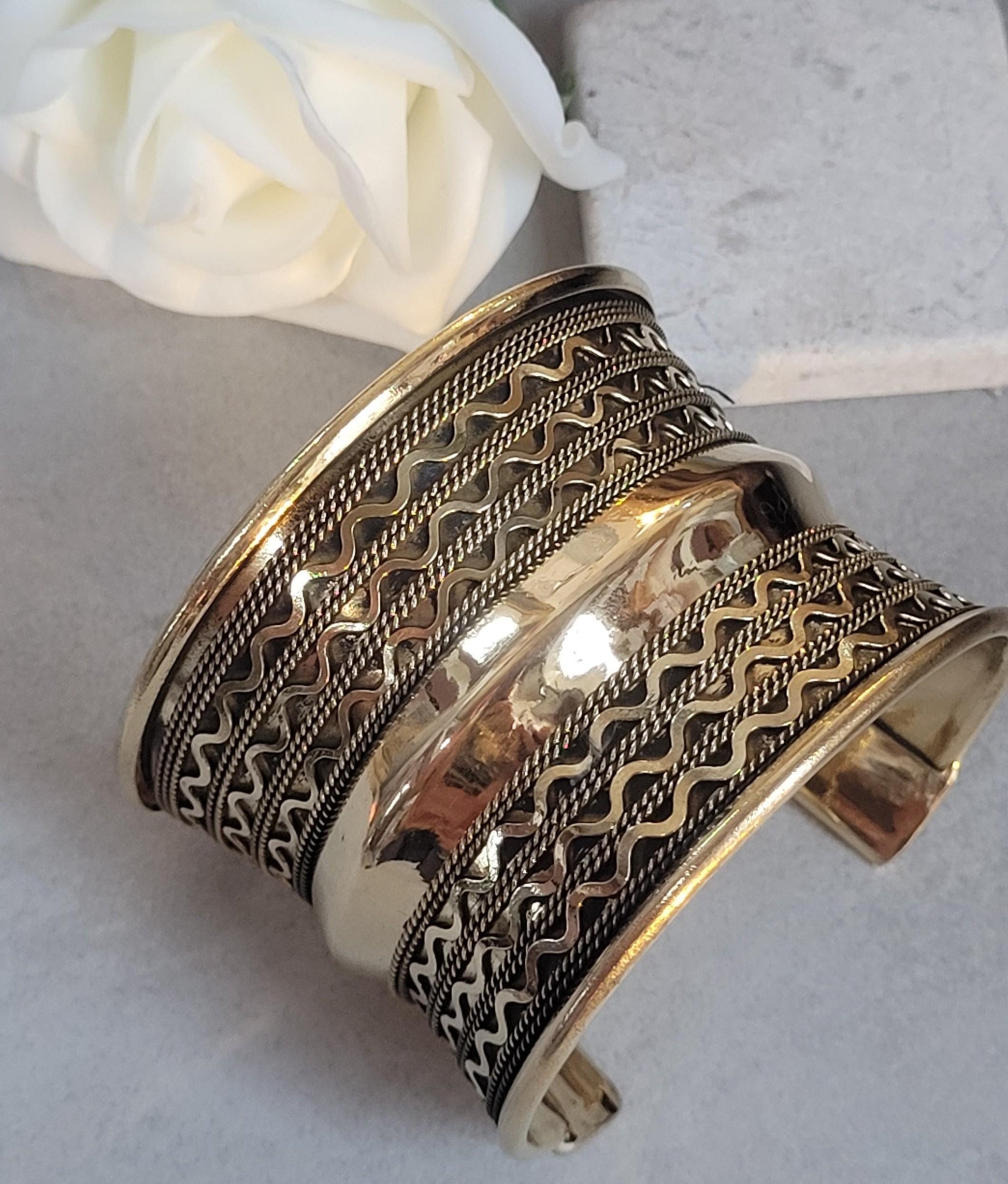 Brass Cuff Bracelet: Detailed boho ethnic style jewelry / Hypoallergenic jewelry/ Christmas gift